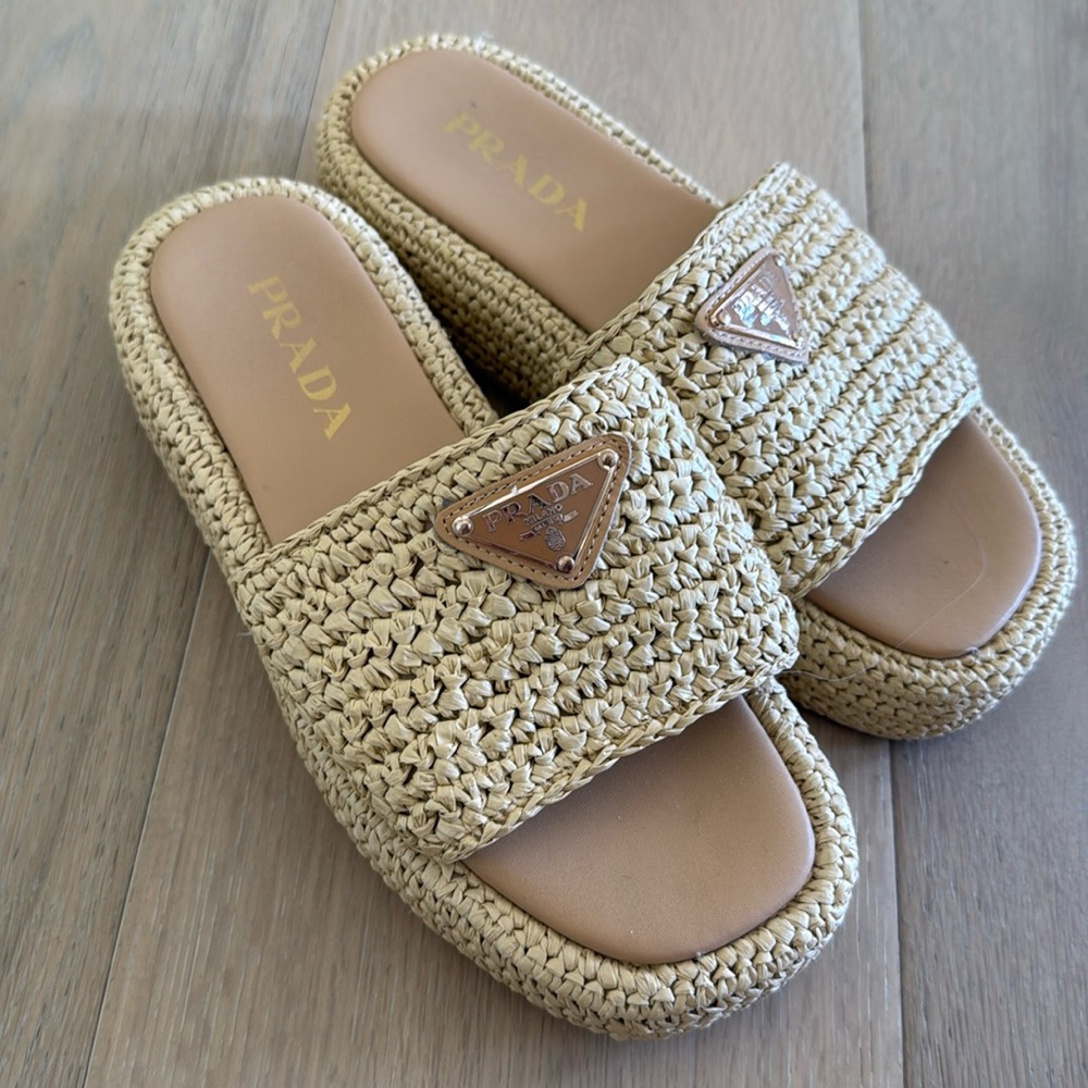 Prada Women's Woven Tan Sandals - Picture 2 of 10